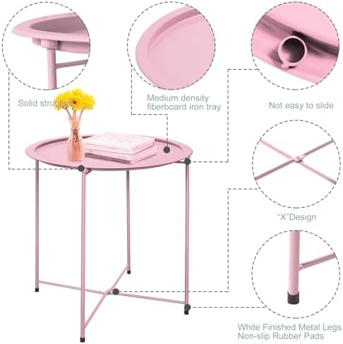 Garden 4 you End Table 2 PCS Metal Side Table Pink Round Folding Tray Cyan Sofa Small Accent Fold-able Table, Round End Table Tray, Next to Sofa Table, Snack Table for Living Room and Bed Room - Image 5