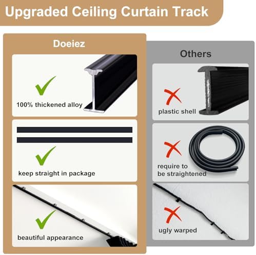 Room Divider Blackout Curtains Flexible Sliding Tracks Sets Ceiling Mounted Rod Window Curtain Privacy Separation for Bedroom Living Rooms,1 Panel Khaki Drape and Black Track Set-W108xH96 in - Image 4