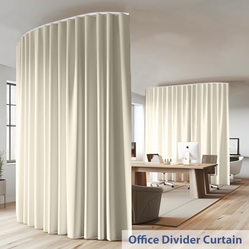 Room Divider Ceiling Mounted Curtains Track Sets Extra Wide Blackout Curtain Flexible Tracks for Bedroom Privacy Partition Separator, 1 Panel Beige Drape and White Rail, W8.3 x H7ft - Image 2