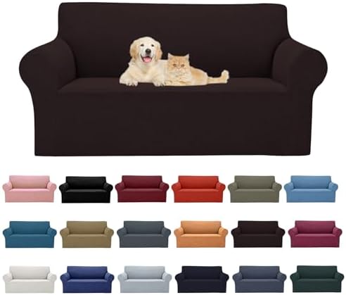 Cupuamon 2026 New Stretch Loveseat Sofa Slipcovers Couch Cover for 2 Cushion Furniture Protector Sofa Covers with Elastic Bottom Jacquard Fabric Small Checks for Pets, Kids - Chocolate by Cupuamon