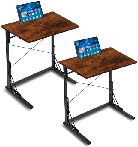 24 inch Foldable TV Tray Table, Foldable Portable C-Shaped Sofa end Table, Oversized Sofa Side Laptop Desk, Suitable for Living Room and Bedroom (2, Rustic Brown) by Unknown