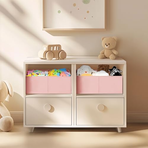 DIMJ Large Closet Shelf Organizer Bins 4 Packs with Handles and Divider, Fabric Trapezoid Storage Baskets, Foldable Clothes Containers Box for Shelf, Towel, Book, Toy, Purse, Hats, Pink - Image 4