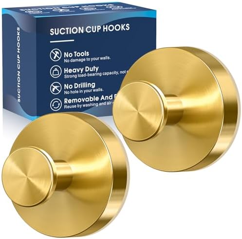 MOTAIPEAK Suction Cup Hooks for Shower,Removable Shower Towel Suction Hooks for Bathroom Wall,Kitchen,Glass,Mirror,Tile to Hang Robes,Loofah-Gold(2-Pack) by MOTAIPEAK