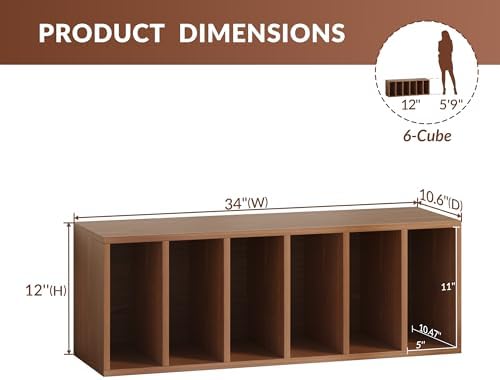 IOTXY DIY Modular Cubby Bookcase - Stackable 6-Cube Open Bookshelf, Walnut - Image 3