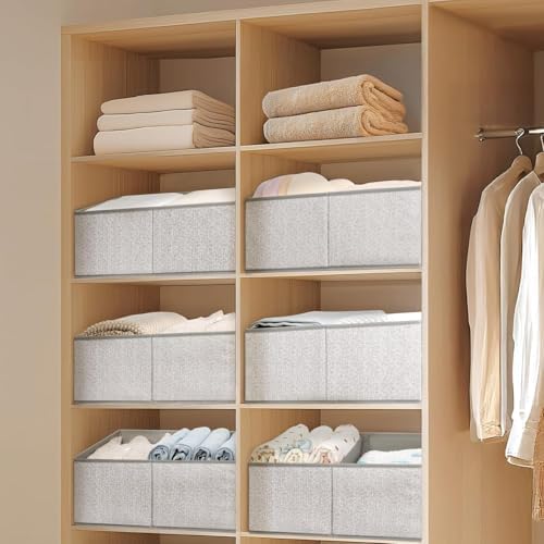 DIMJ Storage Baskets for Shelves 8 Packs - Large Trapezoid Closet Organizer Bins with Handles and Divider, Foldable Clothes Containers Box for Shelf, Towel, Book, Toy, Purse, Grey - Image 6