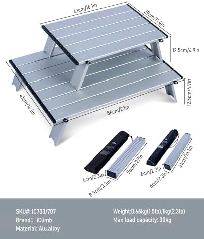 iClimb Ultralight Compact Mini Beach Picnic Folding Table with Carry Bag - Image 3