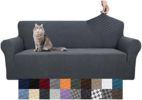 YEMYHOM Couch Cover Latest Jacquard Design High Stretch Sofa Covers for 3 Cushion Couch, Pet Dog Cat Proof Slipcover Non Slip Magic Elastic Furniture Protector (Sofa, Dark Gray) by YEMYHOM