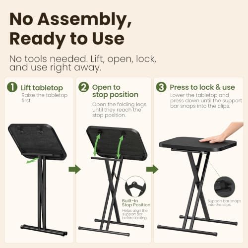 Kitstorack Folding TV Tray Tables Set of 2, No Assembly, Rounded Metal Rims - Image 4