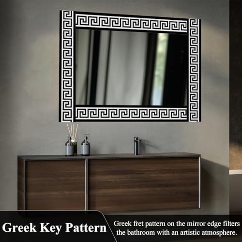 funlife Greece Pattern Peel and Stick Wall Border Stickers, Self Adhesive Skirting Wall Waist Line Decal for Bathroom Wall Vanity Mirror, 78.74"X3.93" PVC White Black 5 Rolls - Image 2