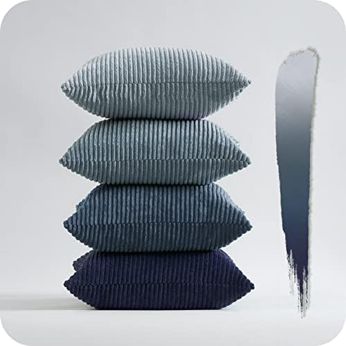 Topfinel Navy Blue Euro Shams Decorative Throw Pillow Covers 26x26 Inch Set of 4,Soft Corduroy Striped Gradient Color Large Cushion Cover for Beach,Patio,Balcony,Living Room,Summer Home Decor by Topfinel