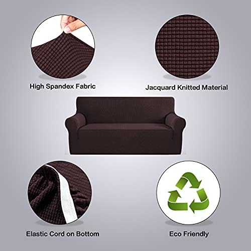 H.VERSAILTEX Stretch Couch Covers for 3 Cushion Couch Sofa Pet Friendly Soft Covers for Couches Feature Thick Checked Jacquard Fabric with Elastic Bottom, Sofa Large - Chocolate - Image 4