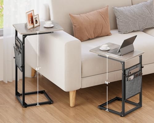 Vagusicc C-Shaped End Table, Small Side Table for Couch, Sofa Table Adjustable Height End Tables Living Room, Bedside Slide Under Couch Table for Sofa, TV Tray Table with Metal Frame for Bedroom, Grey - Image 5