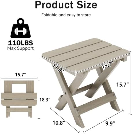 Folding Outdoor Side Table,Small HDPE Patio Table,All-Weather Compact Portable End Table for Patio,Porch,Pool,Brown,11.8" D x 15.7" W x 15.7" H - Image 3