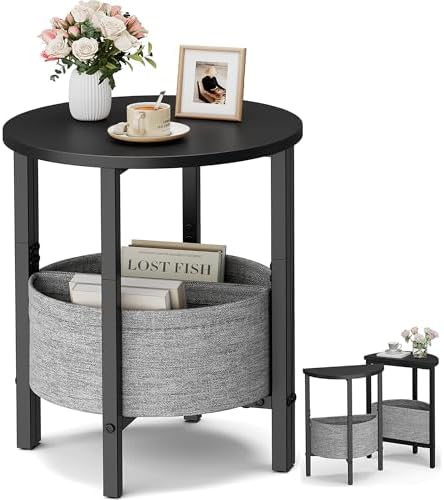 Vagusicc Small Round Side Table End Table, Tall Accent Table with Storage Basket, Set of 2 Half Round Tables Half Moon Tables, Coffee Bedside Tables, Modern Nightstand for Living Room Bedroom, Black by Vagusicc