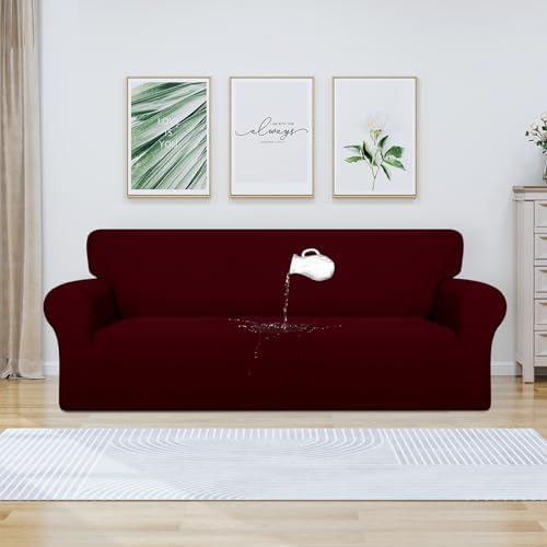 PureFit Waterproof Couch Cover Slipcovers for Couches and Sofas, Wine - Image 2
