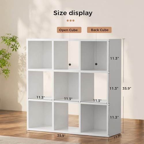 LUCKLIFE 9-Cube Storage Organizer, Modular Bookcase Shelf with Vertical or Horizontal Use, Fits 11×11" Bins, Optional Back Panels, for Living Room, Office, White - Image 2