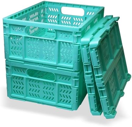 20L Folding Crates, 4Pack Plastic Storage Bins Organizer for Home and Office,Plastic Folding baskets,Collapsible Crates for Chrismas Gifts, Toys Storage. (Blue,15.7x11.8x6.3Inch) by HomeandOfficeStorage