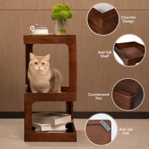 Solid Wood End Table, 3 Tier Small Side Table, Brown Accent Table - Image 5