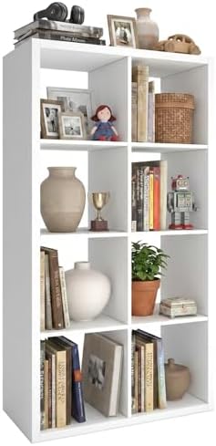 WannabeMyself【2026 Wooden Thick Frame】 8 Cube Storage Organizer with Anti-Tipping Kits, Reversible Open Back Book Shelf,Bookcase for Living Room,Bedroom,Entrance Hall,Office,11.6×48×24.6,White by WannabeMyself