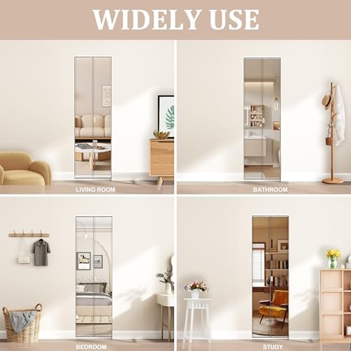 JUBEST Bi Fold Mirror Closet Door with White Steel Frame, Bifolding Mirrored Doors for 24in. x 81in. Door Opening, Hardwares Include, Easy to Install - Image 3