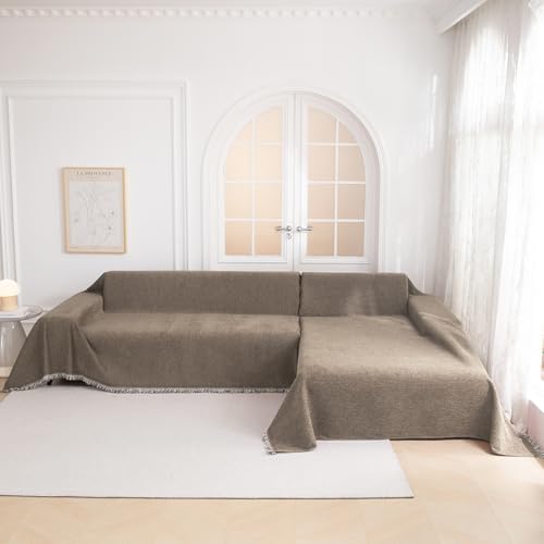 MYSKY HOME Couch Cover Sofa Covers Couch Covers for 3 Cushion Couch Sofa Pet Friendly, L Shaped Couch Cover Sectional Couch Covers Non Slip Dogs Furniture Protector for Kids, Dogs, 91"x134", Sand - Image 5