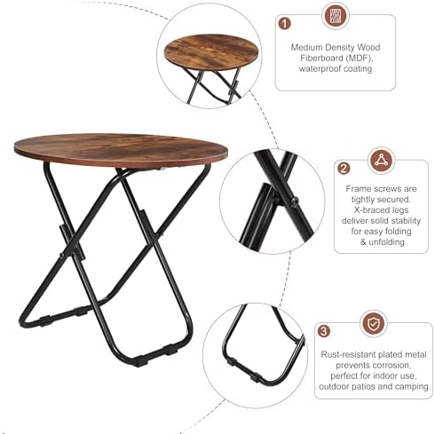 VECELO 17.7" Small Folding Table, Round Patio Outdoor Side Snack Table, Waterproof Foldable Wood End Table with Anti-Rust Metal Legs for Living Room Bedroom Garden Yard Balcony Porch - Image 7
