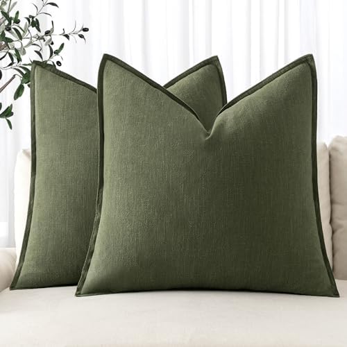 MIULEE Decorative Linen Euro Sham Pillow Covers 28x28 Inch Dark Olive Green by MIULEE