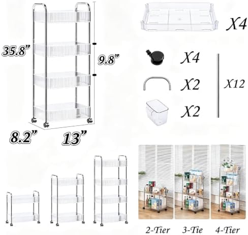 4-Tier Clear Utility Rolling Cart with Wheels for Kitchen & Bathroom - Image 2