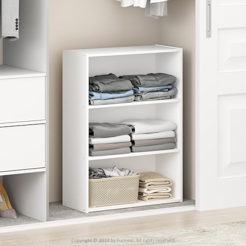Furinno Reed Closet Organizers and Storage, 3-Tier Reversible Closet Shelves, Closet Organization Shelf, 9.7 x 23.7 x 31.5, for Bedroom, Closet, Plain White by Furinno-FitsYourSpaceFitsYourBudget
