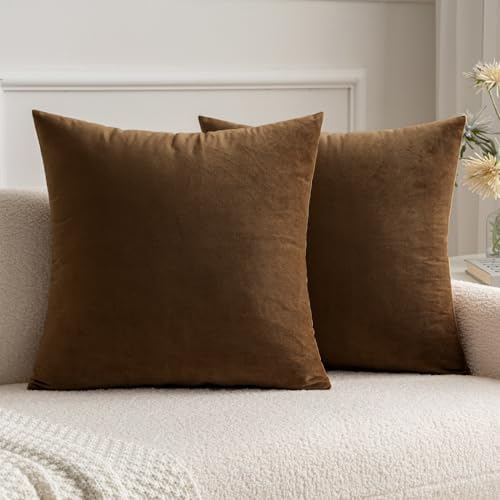 MIULEE Velvet Throw Pillow Covers 16x16 Inch Pack of 2 Chocolate by MIULEE