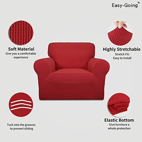 Easy-Going Stretch Chair Slipcover with Arm Washable Christmas Red - Image 3