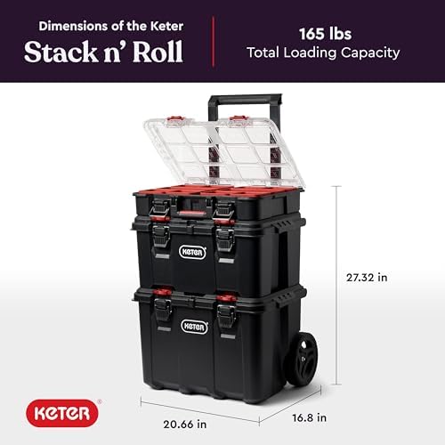 Keter Stack N Rolling Tool Box Modular Storage System 3 Piece - Image 3