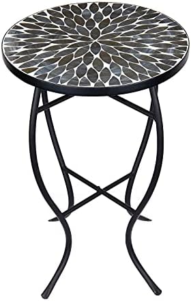 MUMTOP 14" Mosaic Outdoor Side Table, Small Round Patio Accent Table,Black by MUMTOP
