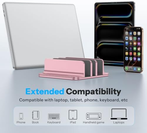 OMOTON 3-Slot Multiple Vertical Laptop Stand, Fits MacBook, Rosegold - Image 6