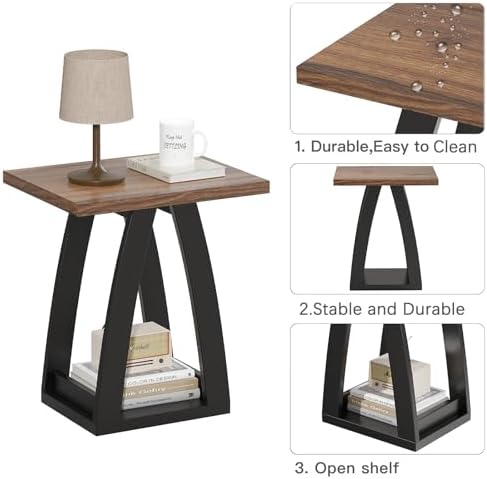 FROMJBEST End Table Set of 2, Side Table Living Room,Nightstand Black&Brown - Image 6