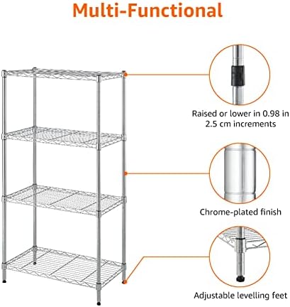 Amazon Basics 4-Shelf Adjustable Storage Shelving Unit for Garage, Steel Wire Rack, 200 Pound Loading Capacity per Shelf, 13.4"D x 23.2"W x 48"H, Chrome - Image 7