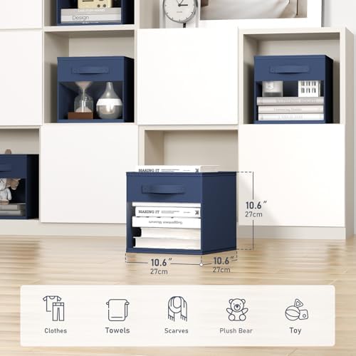 DIMJ Storage Cubes, Cube Storage Bin, 8 Pack Foldable Baskets with Window, Closet Storage Bins with Handle, 11x 11 inch Storage Cubes for Clothes, Toys, Books (Navy Blue) - Image 2