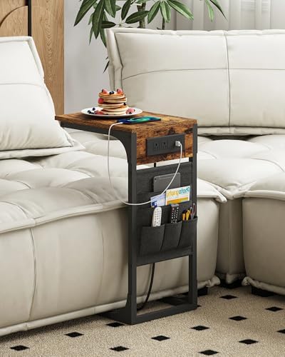 TUTOTAK C Shaped End Table with Charging Station, Side Table for Sofa - Image 7