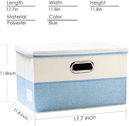 PRANDOM Large Foldable Storage Boxes with Lids [3-Pack] Fabric Collapsible Storage Bins Organizer Containers Baskets Cube with Cover for Home Bedroom Closet Office Nursery Blue&Cream(17.7x11.8x11.8) - Image 4