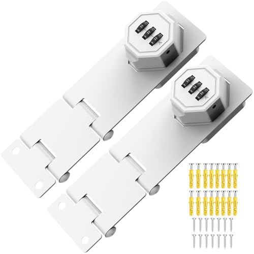 90 Degree Cabinet Locks with Combination, Mechanical Folding Door Latch, Keyless Password Rotary Hasp Latch Lock for Office File Cabinet, Drawers, Locker, Small Door, Cupboard (2, White) by YogePote