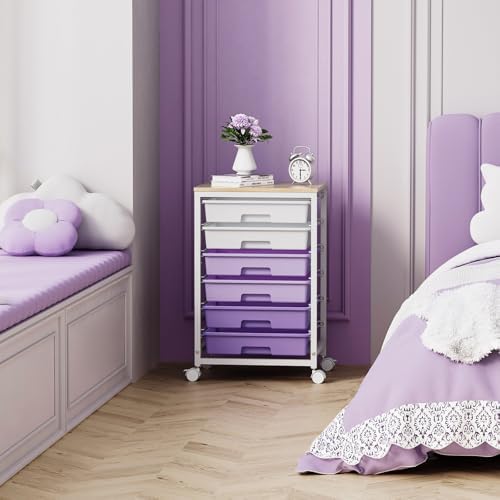 Sykiariol Rolling Cart with 6 Drawers,Purple - Image 2