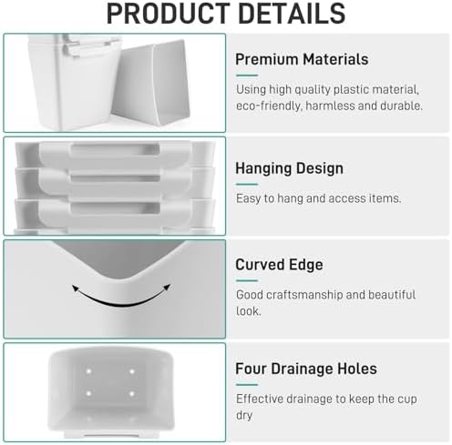 5 Pack Hanging Cup Holders, Multipurpose Rolling Cart Accessories Utility Cart Accessories For Art Craft Supplies, Space Saving Hanging Storage Basket Pencil Holder Makeup Organizers (White) - Image 2