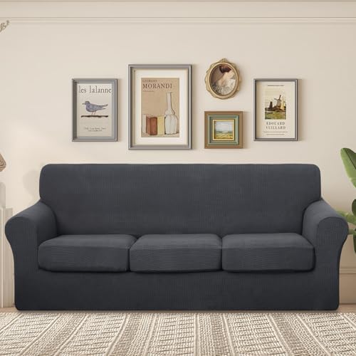 U-NICE HOME 4 Pieces Stretch Couch Cover Sofa Slipcover, Dark Grey - Image 2