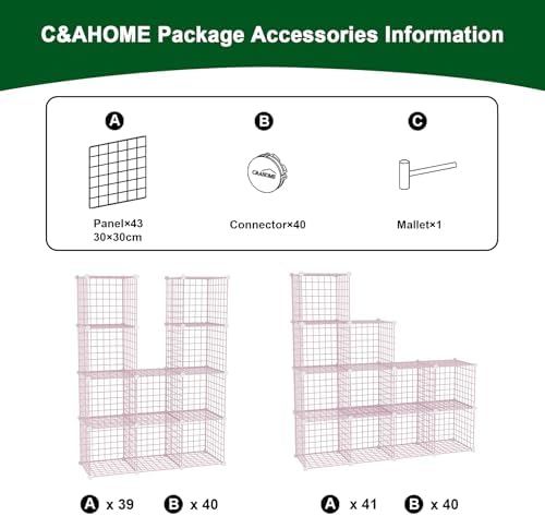C&AHOME Wire Cube Storage, 12 - Cube Organizer Metal C Grids, Closet, Pink - Image 7