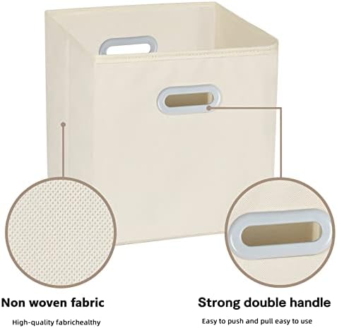 Fabric Cloth Storage Bins,Fabric Cube Organizer with Dual Handles Foldable Cube Storage Baskets for Home Bedroom Storage,Set of 3, Creamy-White - Image 4