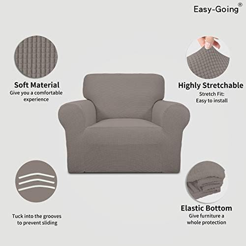Easy-Going Stretch Chair Slipcover with Arm Washable Taupe - Image 3