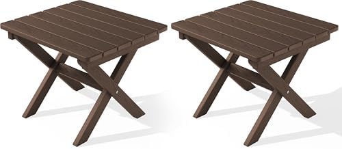 SERWALL Small Folding Outdoor Side Table Set of 2, Coffee by SERWALL