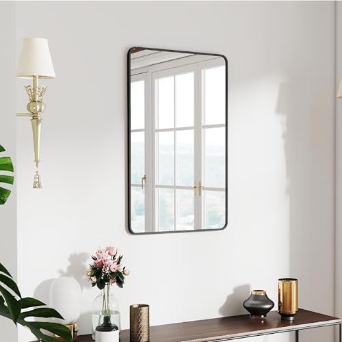30x20 Bathroom Mirror Rect Wall Mounted Aluminum Metal Frame Black by SCWF-GZ