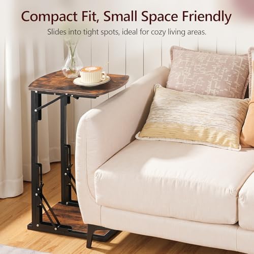 MAHANCRIS Set of 2 Folding C Shaped End Table, Adjustable Small Sofa Side Laptop Desk, Foldable Couch TV Tray Table for Small Spaces, Living Room, Bedroom, Rustic Brown ETHR4101S2 - Image 5