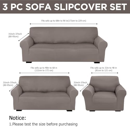 Peryiter 3 Pcs Couch and Loveseat Sofa Covers,Taupe,Milk Silk - Image 2